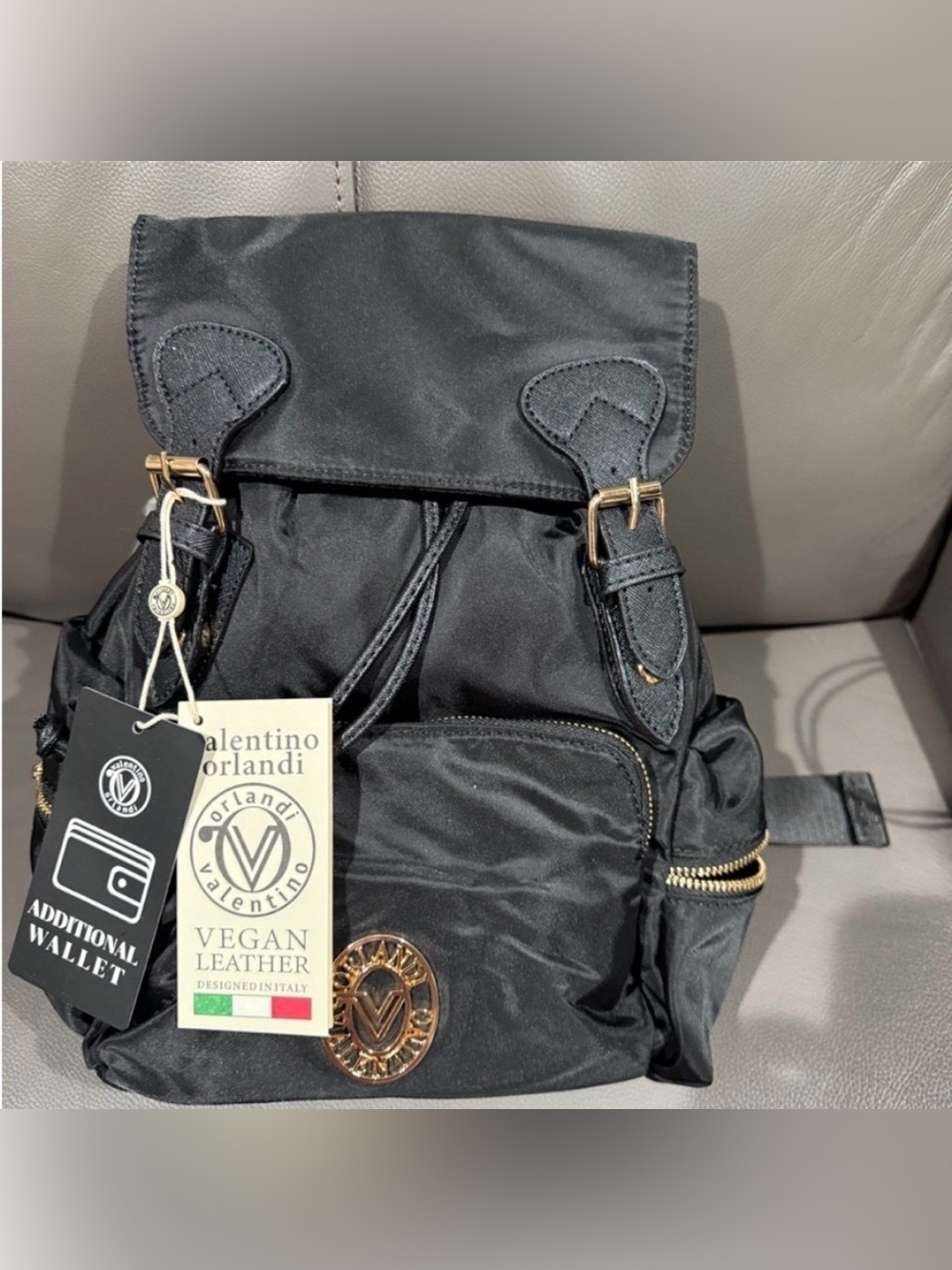 Valentino Orlandi Black Vegan Leather Backpack NWT